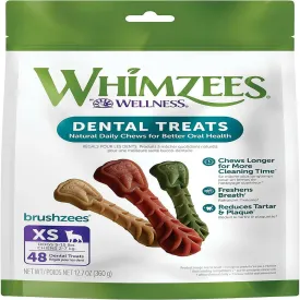 WHIMZEES Brushzees Dental Chews Natural Grain-Free Dental Dog Treats Extra Small (48 count)
